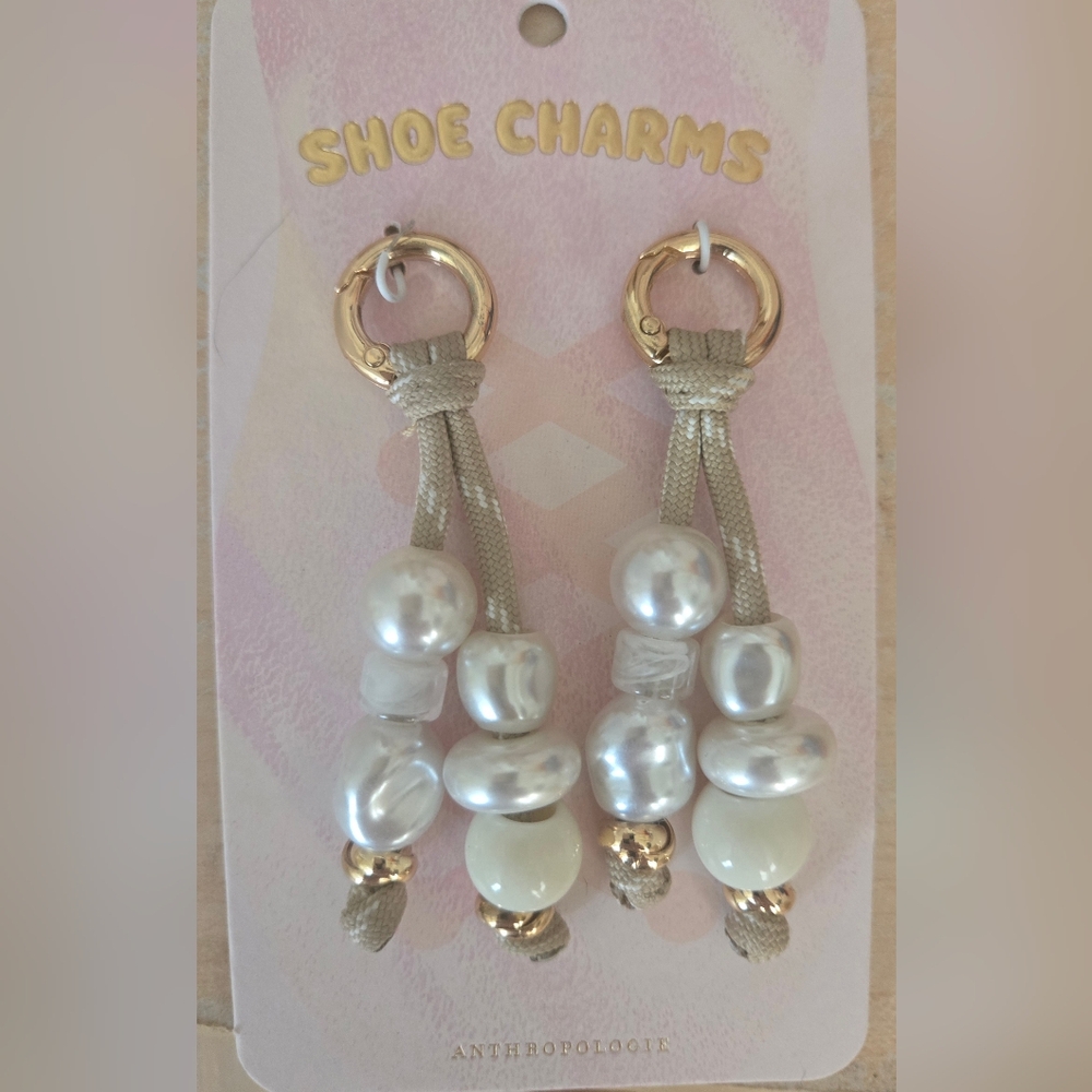 Anthropologie Pearl Bead Shoe Charms in Ivory and Gold